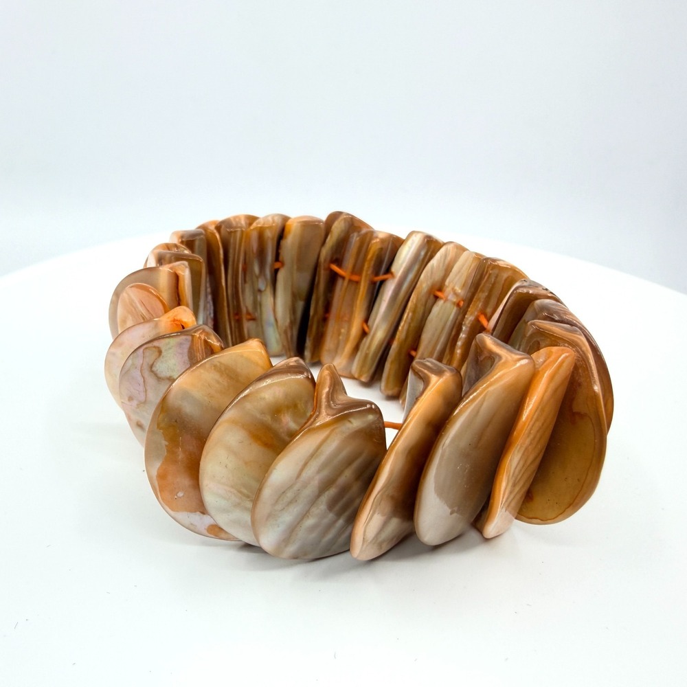 Vintage Bronze Iridescent Mother of Pearl Shell Stretch Bracelet